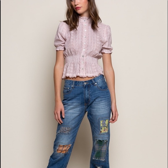 POL VICTORIAN PEPLUM BLUSH RUFFLE HEM LACE TOP - Picture 4 of 8